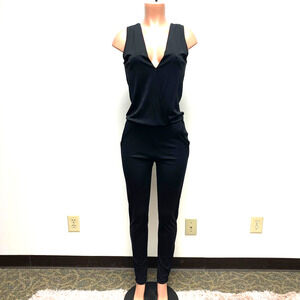 Karina Grimaldi Womens Black Sleeveless Matte Jersey V-Neck Rayon Jumpsuit S